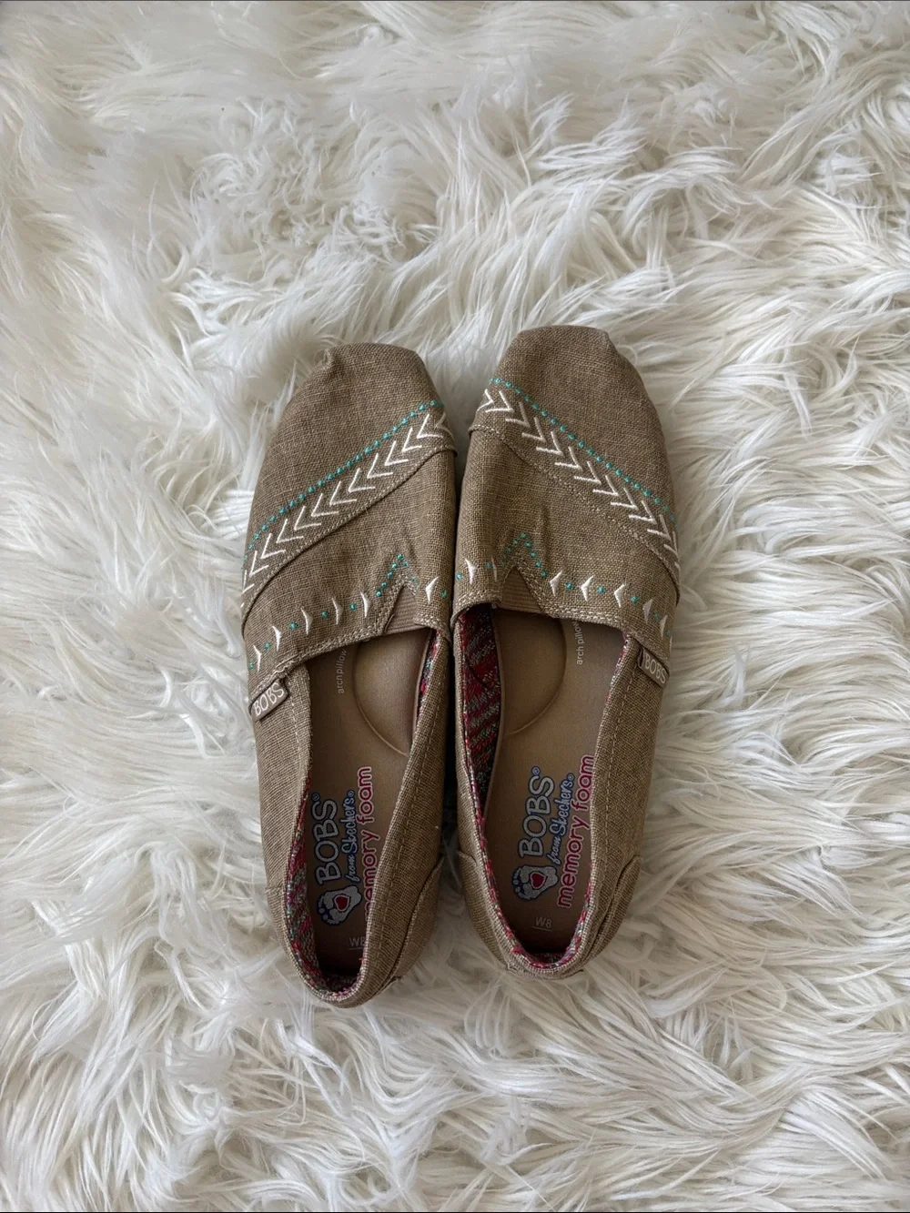 Skechers Tan Slip-On Embroidered Casual Flats